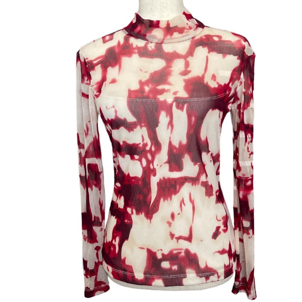 Grayse St. John Ivory Red Stretch Netting Top